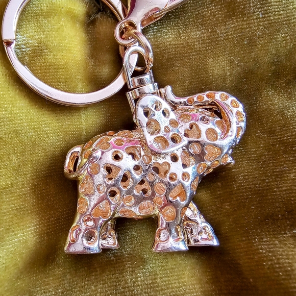 Pink & Gold Tone Rhinestones Elephant Charm Key Chain - Picture 3 of 5